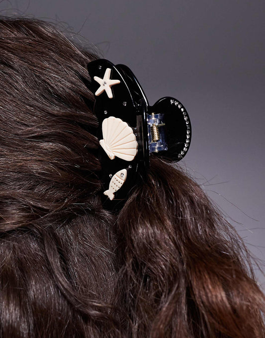 South Beach aquatic embellished hair claw clip in black