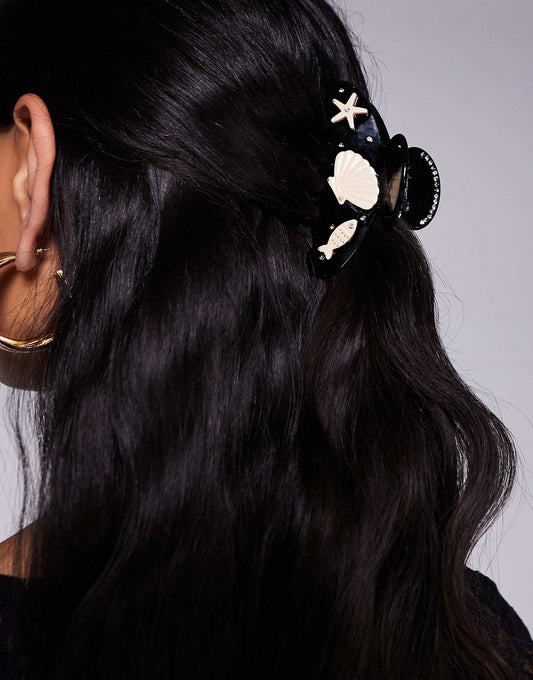 South Beach aquatic embellished hair claw clip in black
