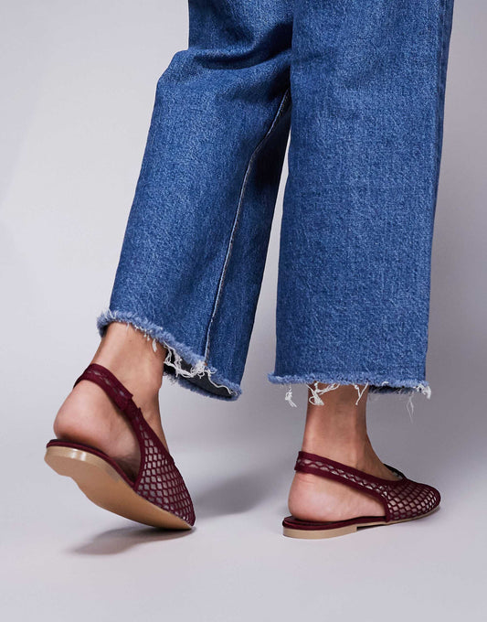 Public Desire Wide Fit  Lost Angel high vamp sling back ballet flats in berry mesh