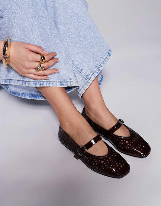 Public Desire Clementina laser cut mary jane ballet flats in brown