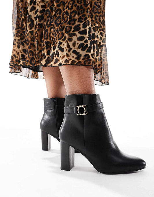 Yours strap detail block ankle boots in black
