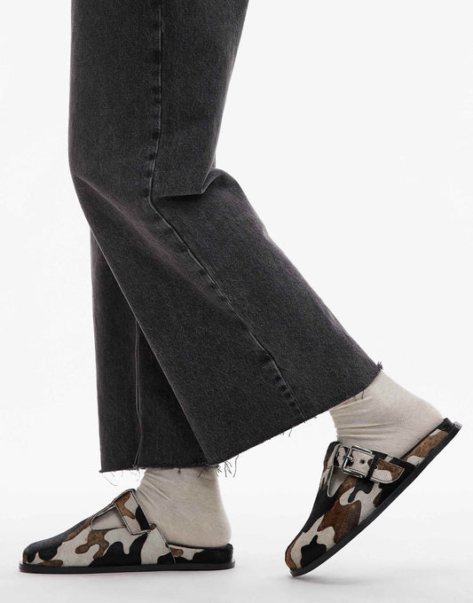 Topshop Annie leather buckle clog in cow pony