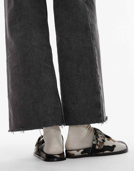 Topshop Annie leather buckle clog in cow pony
