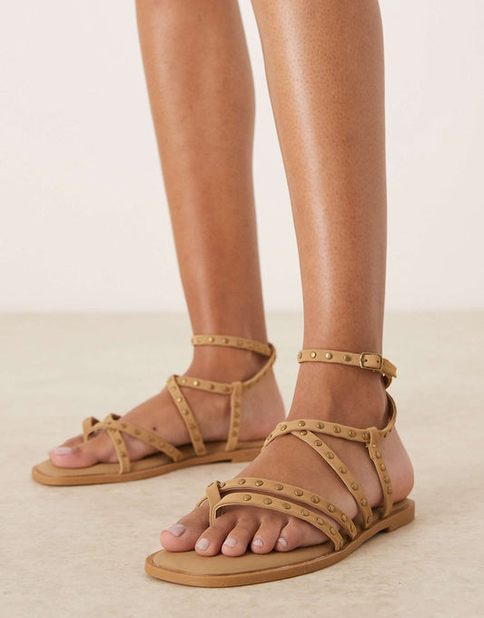 ASOS DESIGN Wide Fit Fierce strappy studded sandal in taupe