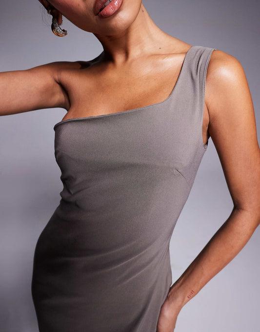 Vesper bengaline one shoulder midaxi dress in taupe