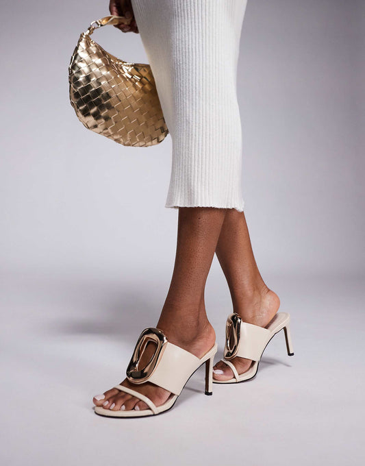 ASOS DESIGN Nought ring detail high heeled sandals in cream