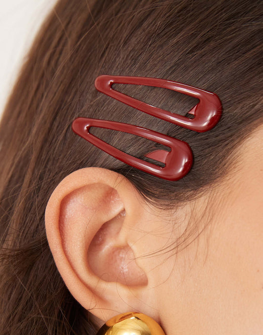 DesignB London pack of 6 snap hair clips in burgundy