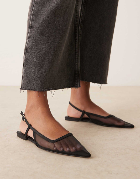 ASOS DESIGN Lorraine slingback ballet in black mesh