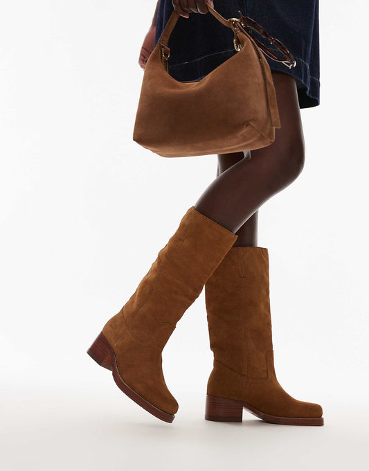 Bronx Ky-ley western knee boots in toffee washed suede