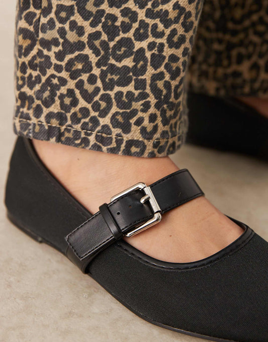 ASOS DESIGN Wide Fit Lou mary jane ballets in black