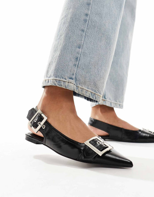 ASOS DESIGN Wide Fit Legion buckle ballet in black