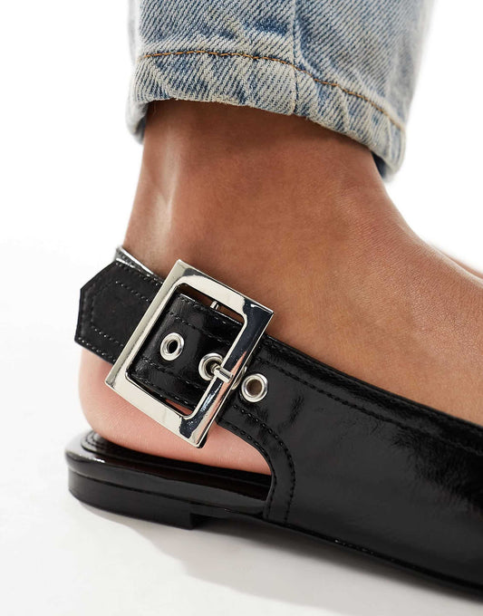 ASOS DESIGN Wide Fit Legion buckle ballet in black