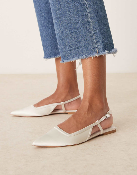 ASOS DESIGN Wide Fit Lorraine slingback ballet in ivory satin
