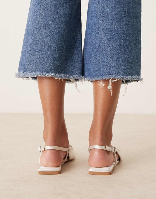 ASOS DESIGN Wide Fit Lorraine slingback ballet in ivory satin