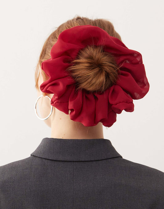 Reclaimed Vintage oversized chiffon scrunchie in burgundy red