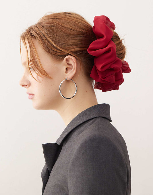 Reclaimed Vintage oversized chiffon scrunchie in burgundy red