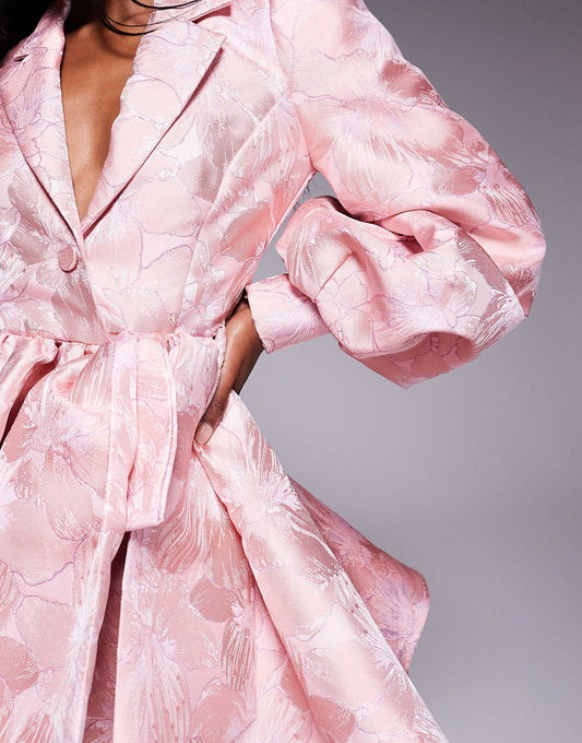 ASOS LUXE floral jacquard shirt skater dress in pink