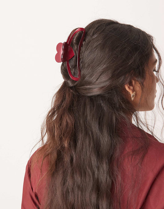 ASOS DESIGN hair claw with heart detail in burgundy
