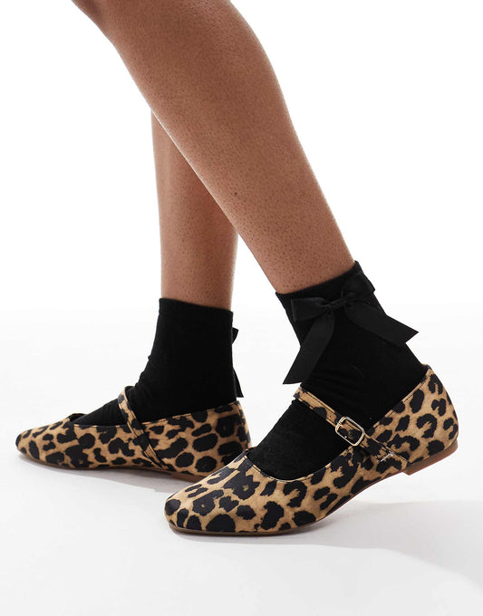 SEQWL Wide Fit Iris ballet shoe with bow in leopard