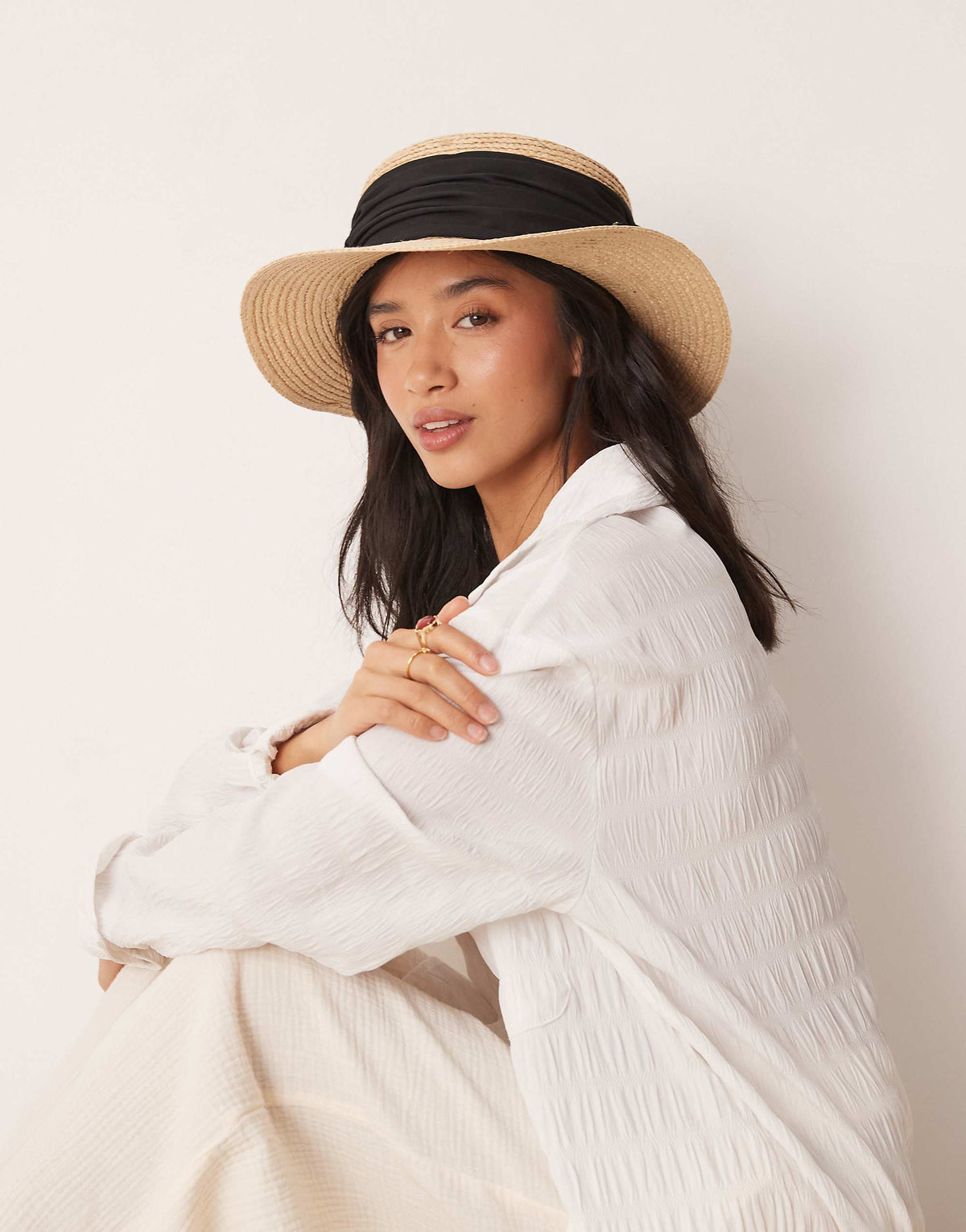 ASOS DESIGN natural straw boater hat with wide band