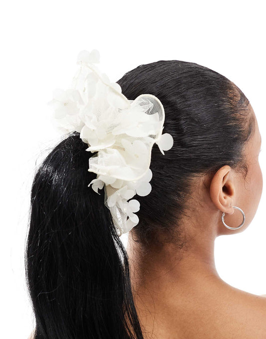 Pieces XL floral applique scrunchie in white