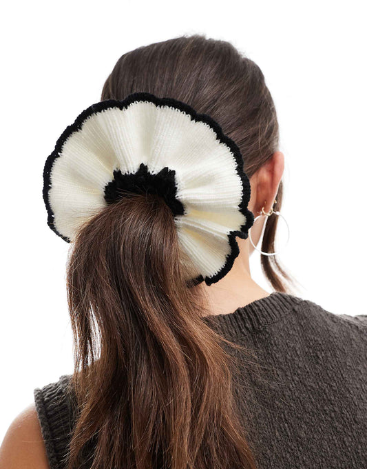 ASOS DESIGN scrunchie hair tie with knitted detail and contrast edge