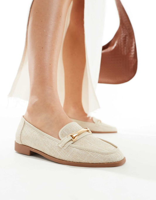 ASOS DESIGN Wide Fit Verity loafer flat shoes with trim in natural fabrication