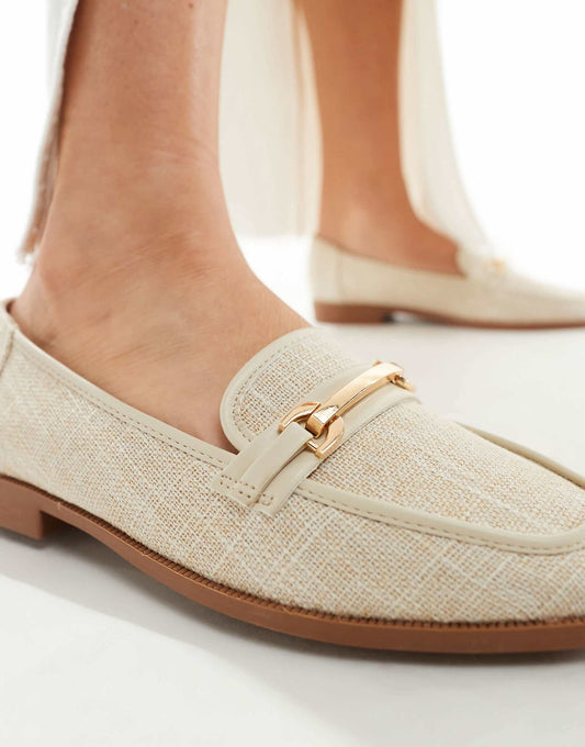 ASOS DESIGN Wide Fit Verity loafer flat shoes with trim in natural fabrication