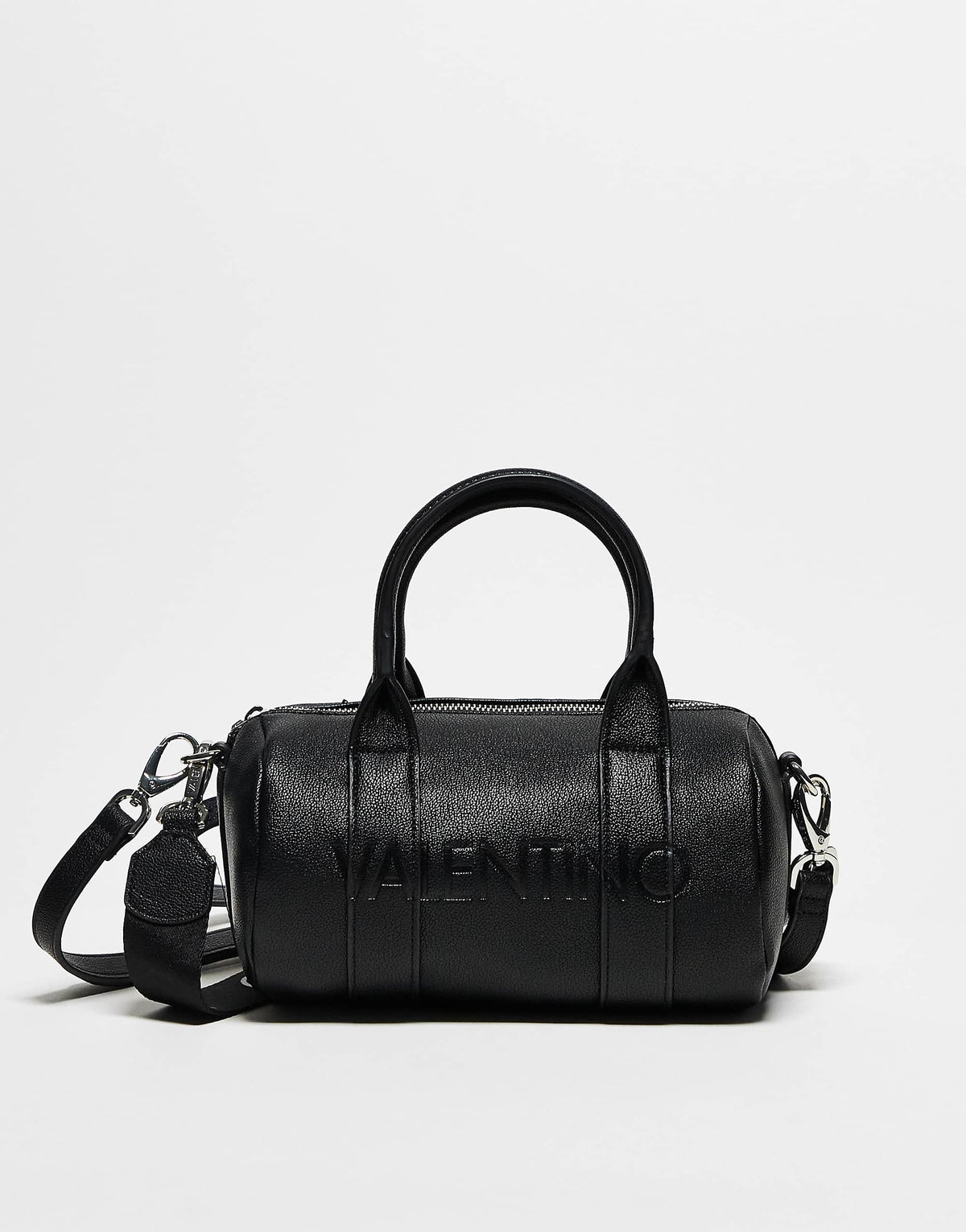 Valentino barrel bag with crossbody webbing strap in black