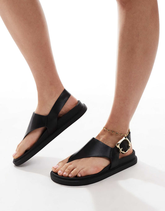 London Rebel toe thong footbed sandals in black