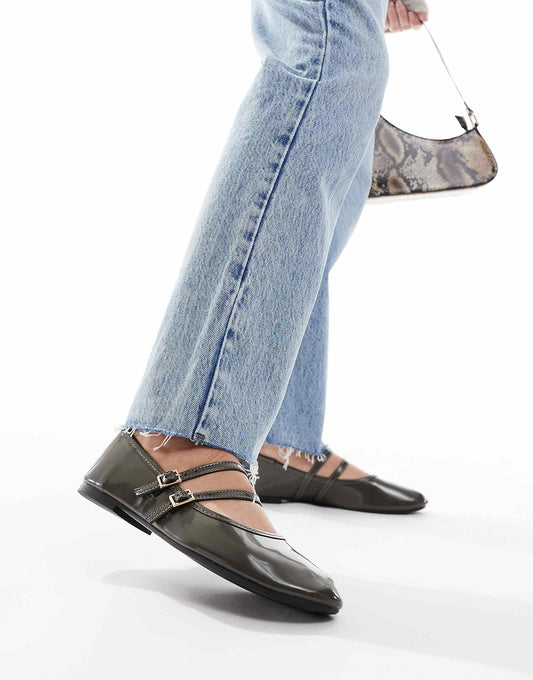 Cotton On romy double buckle flats in olive
