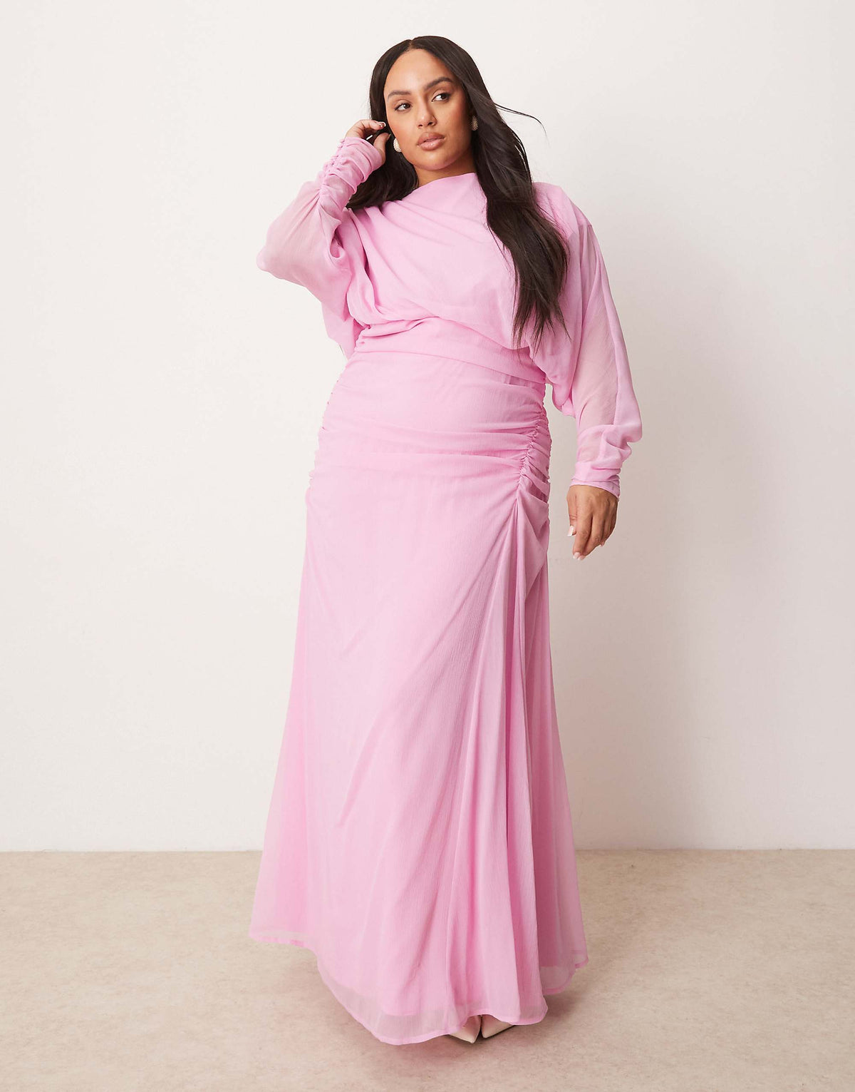 ASOS DESIGN Curve blouson ruched detail maxi dress in pink