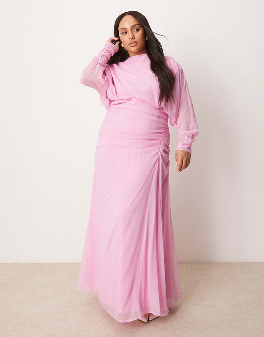 ASOS DESIGN Curve blouson ruched detail maxi dress in pink