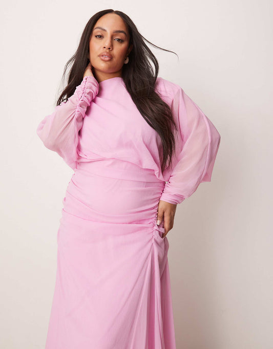ASOS DESIGN Curve blouson ruched detail maxi dress in pink
