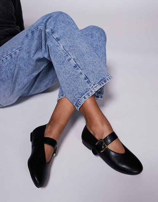 Public Desire buckle detail ballet flats in black