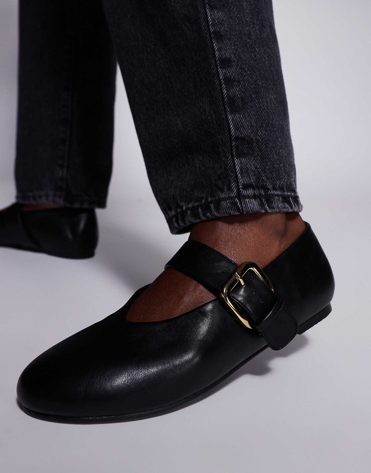 Public Desire Wide Fit buckle detail ballet flats in black