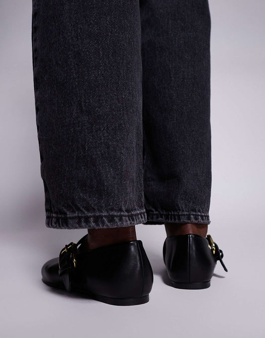 Public Desire Wide Fit buckle detail ballet flats in black