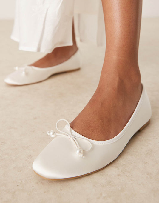 Be Mine Adyra ballet shoes with bow detail in ivory