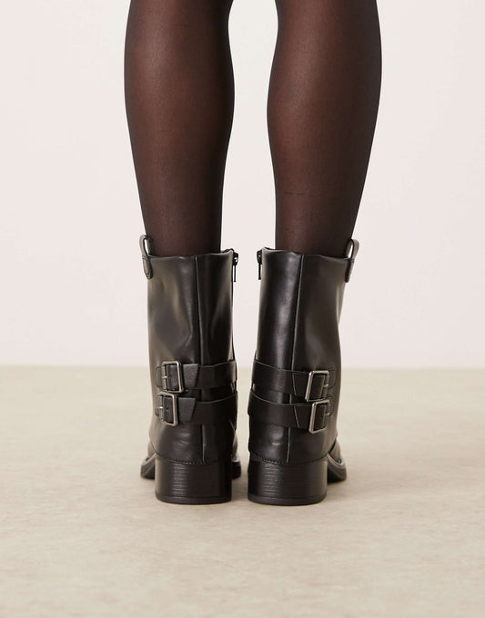 New Look foldover ankle biker boot in black