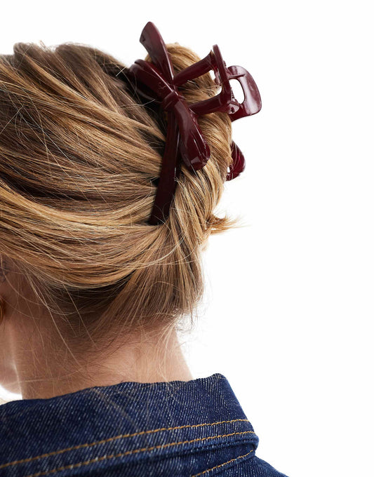 ASOS DESIGN hair claw with bow design in burgundy