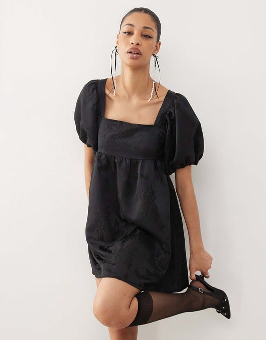 Motel bimbi mini jaquard smock dress in black
