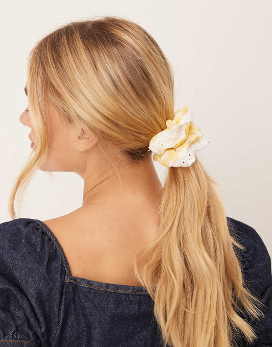 My Accessories broderie mix scrunchie in yellow