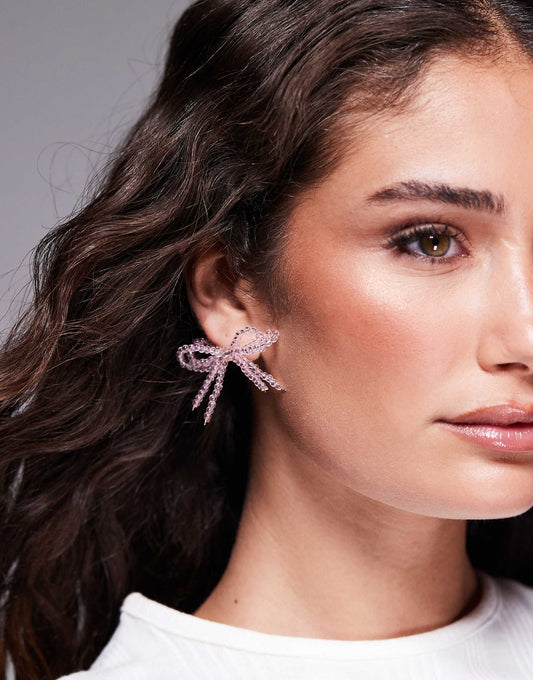 Kaiia exclusive beaded double bow earrings in pink