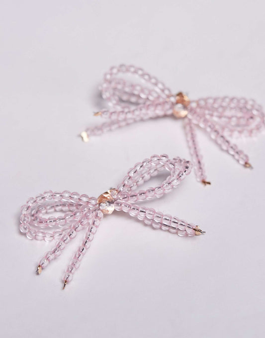 Kaiia exclusive beaded double bow earrings in pink