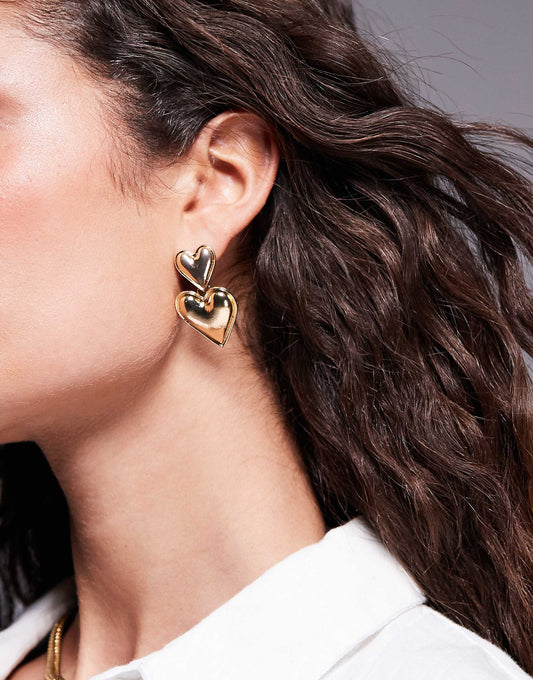Kaiia exclusive double heart earrings in gold