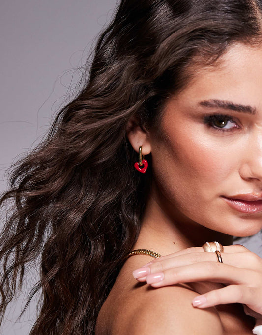 Kaiia exclusive rectangle hoop earrings with heart charm in gold