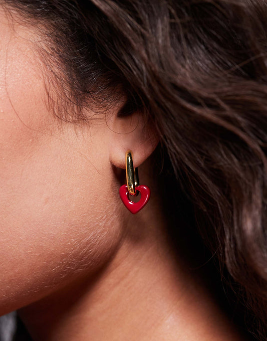 Kaiia exclusive rectangle hoop earrings with heart charm in gold