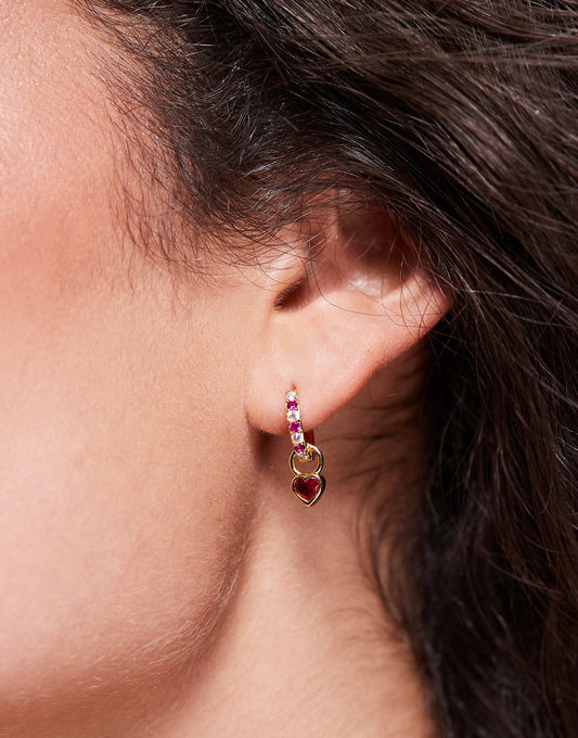 Kaiia exclusive diamante heart huggie hoops in gold and pink