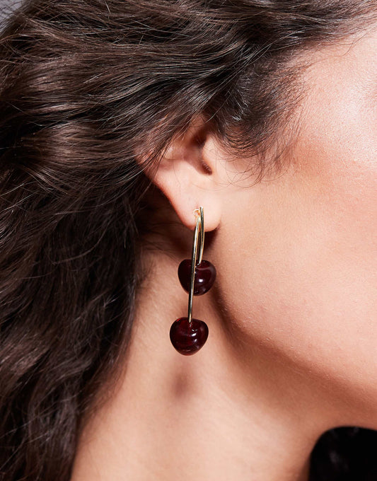 Kaiia exclusive double dark cherry dangle earrings in red and gold