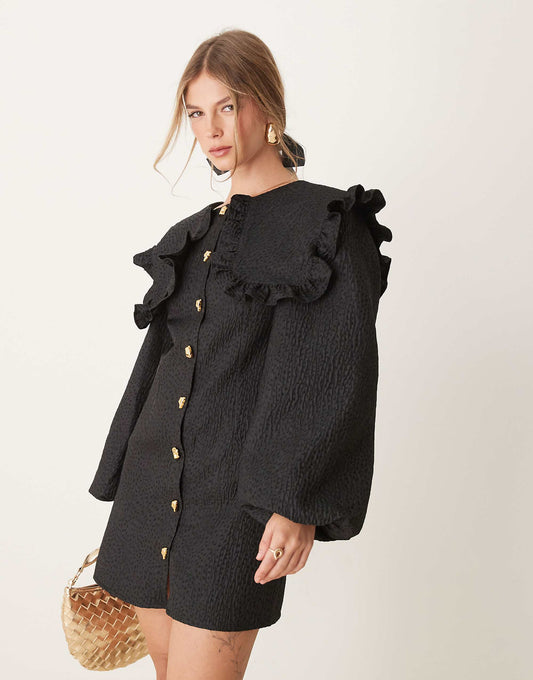 Ghospell oversized collar mini dress in black